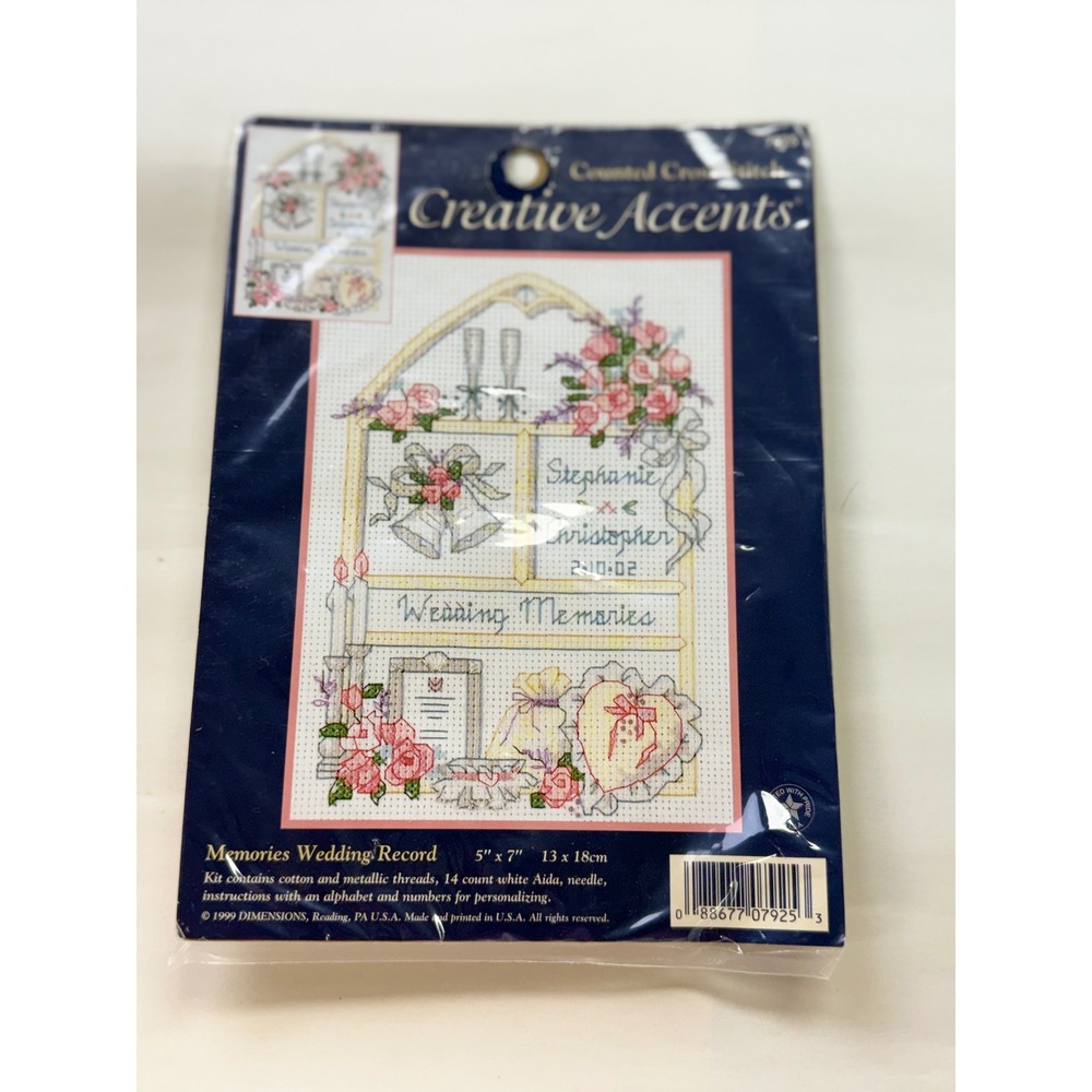 Vintage 1999 Dimensions Memories Wedding Record Counted Cross Stitch Kit